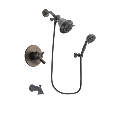Delta Trinsic Venetian Bronze Finish Dual Control Tub and Shower Faucet System Package with Shower Head and 5-Setting Wall Mount Personal Handheld Shower Spray Includes Rough-in Valve and Tub Spout DSP2761V