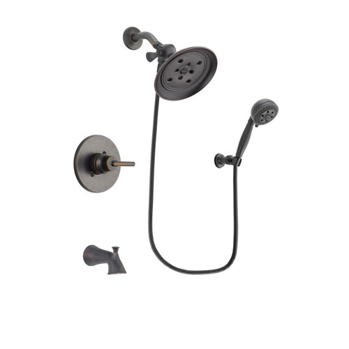 Delta Trinsic Venetian Bronze Finish Tub and Shower Faucet System Package with Large Rain Shower Head and 5-Setting Wall Mount Personal Handheld Shower Spray Includes Rough-in Valve and Tub Spout DSP2813V