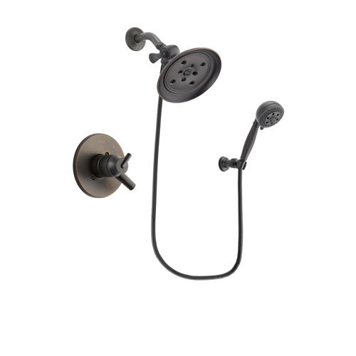 Delta Trinsic Venetian Bronze Finish Dual Control Shower Faucet System Package with Large Rain Shower Head and 5-Setting Wall Mount Personal Handheld Shower Spray Includes Rough-in Valve DSP2822V