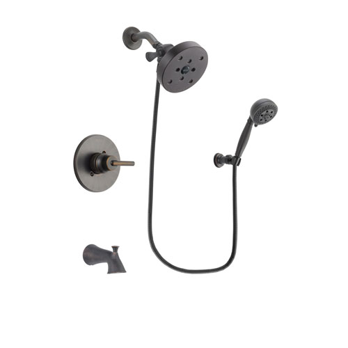 Delta Trinsic Venetian Bronze Finish Tub and Shower Faucet System Package with 5-1/2 inch Showerhead and 5-Setting Wall Mount Personal Handheld Shower Spray Includes Rough-in Valve and Tub Spout DSP2843V