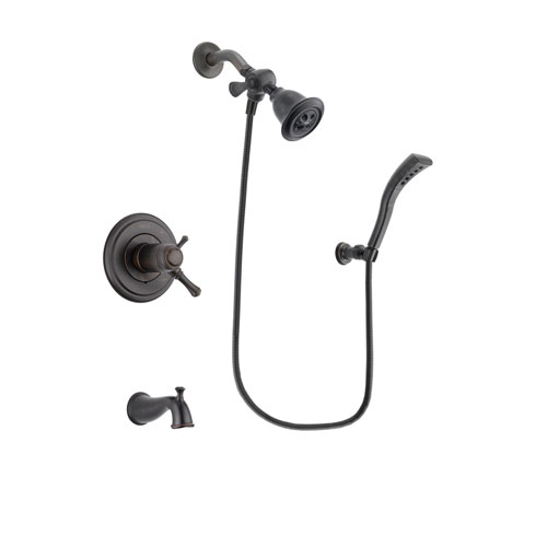 Delta Cassidy Venetian Bronze Finish Thermostatic Tub and Shower Faucet System Package with Water Efficient Showerhead and Modern Wall Mount Personal Handheld Shower Spray Includes Rough-in Valve and Tub Spout DSP2899V