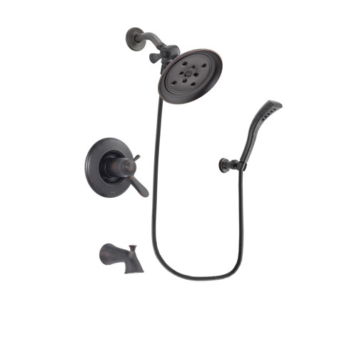 Delta Lahara Venetian Bronze Finish Thermostatic Tub and Shower Faucet System Package with Large Rain Shower Head and Modern Wall Mount Personal Handheld Shower Spray Includes Rough-in Valve and Tub Spout DSP2921V