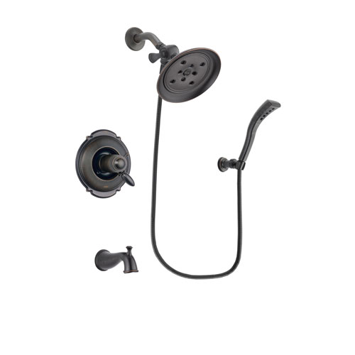 Delta Victorian Venetian Bronze Finish Thermostatic Tub and Shower Faucet System Package with Large Rain Shower Head and Modern Wall Mount Personal Handheld Shower Spray Includes Rough-in Valve and Tub Spout DSP2923V
