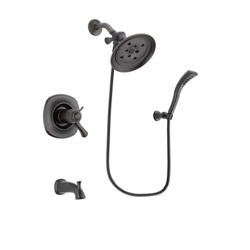 Delta Addison Venetian Bronze Finish Thermostatic Tub and Shower Faucet System Package with Large Rain Shower Head and Modern Wall Mount Personal Handheld Shower Spray Includes Rough-in Valve and Tub Spout DSP2927V