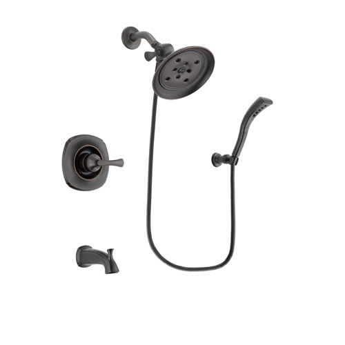 Delta Addison Venetian Bronze Finish Tub and Shower Faucet System Package with Large Rain Shower Head and Modern Wall Mount Personal Handheld Shower Spray Includes Rough-in Valve and Tub Spout DSP2935V