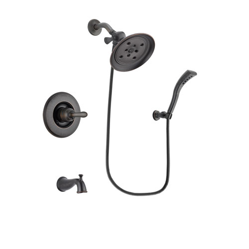 Delta Linden Venetian Bronze Finish Tub and Shower Faucet System Package with Large Rain Shower Head and Modern Wall Mount Personal Handheld Shower Spray Includes Rough-in Valve and Tub Spout DSP2937V