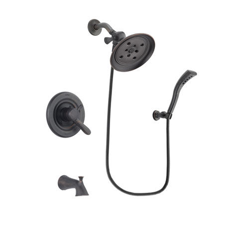 Delta Lahara Venetian Bronze Finish Dual Control Tub and Shower Faucet System Package with Large Rain Shower Head and Modern Wall Mount Personal Handheld Shower Spray Includes Rough-in Valve and Tub Spout DSP2939V