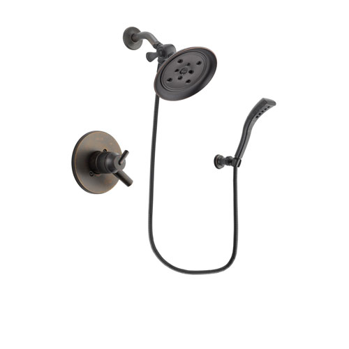 Delta Trinsic Venetian Bronze Finish Dual Control Shower Faucet System Package with Large Rain Shower Head and Modern Wall Mount Personal Handheld Shower Spray Includes Rough-in Valve DSP2942V