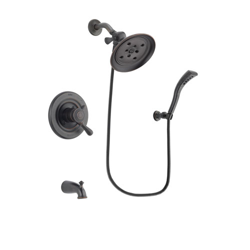 Delta Leland Venetian Bronze Finish Dual Control Tub and Shower Faucet System Package with Large Rain Shower Head and Modern Wall Mount Personal Handheld Shower Spray Includes Rough-in Valve and Tub Spout DSP2943V