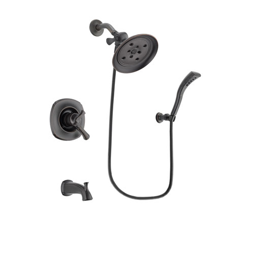 Delta Addison Venetian Bronze Finish Dual Control Tub and Shower Faucet System Package with Large Rain Shower Head and Modern Wall Mount Personal Handheld Shower Spray Includes Rough-in Valve and Tub Spout DSP2945V