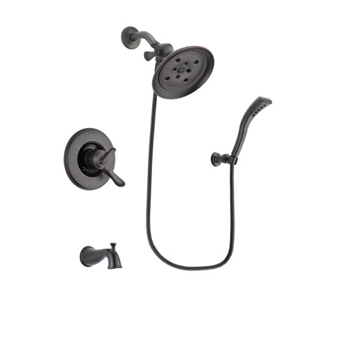 Delta Linden Venetian Bronze Finish Dual Control Tub and Shower Faucet System Package with Large Rain Shower Head and Modern Wall Mount Personal Handheld Shower Spray Includes Rough-in Valve and Tub Spout DSP2947V