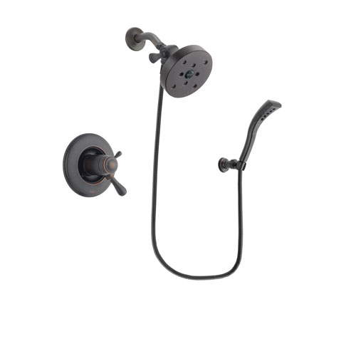 Delta Leland Venetian Bronze Finish Thermostatic Shower Faucet System Package with 5-1/2 inch Showerhead and Modern Wall Mount Personal Handheld Shower Spray Includes Rough-in Valve DSP2956V