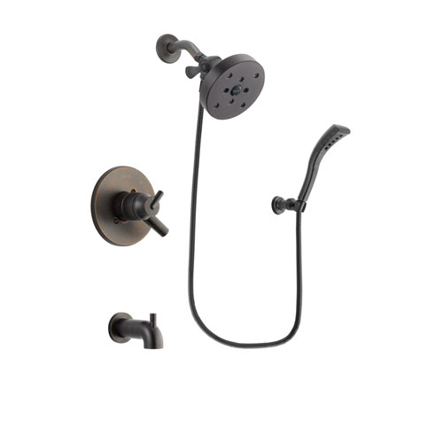 Delta Trinsic Venetian Bronze Finish Dual Control Tub and Shower Faucet System Package with 5-1/2 inch Showerhead and Modern Wall Mount Personal Handheld Shower Spray Includes Rough-in Valve and Tub Spout DSP2971V