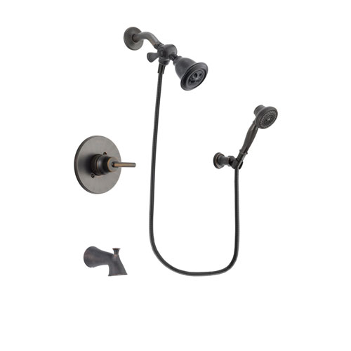 Delta Trinsic Venetian Bronze Finish Tub and Shower Faucet System Package with Water Efficient Showerhead and 3-Spray Wall-Mount Hand Shower Includes Rough-in Valve and Tub Spout DSP3023V