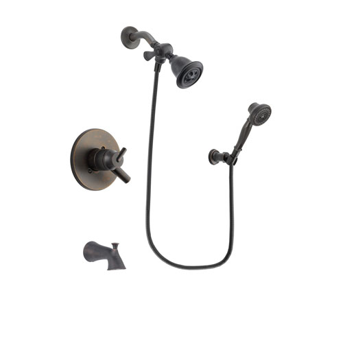 Delta Trinsic Venetian Bronze Finish Dual Control Tub and Shower Faucet System Package with Water Efficient Showerhead and 3-Spray Wall-Mount Hand Shower Includes Rough-in Valve and Tub Spout DSP3031V