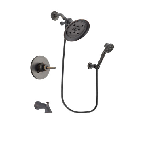 Delta Trinsic Venetian Bronze Finish Tub and Shower Faucet System Package with Large Rain Shower Head and 3-Spray Wall-Mount Hand Shower Includes Rough-in Valve and Tub Spout DSP3053V
