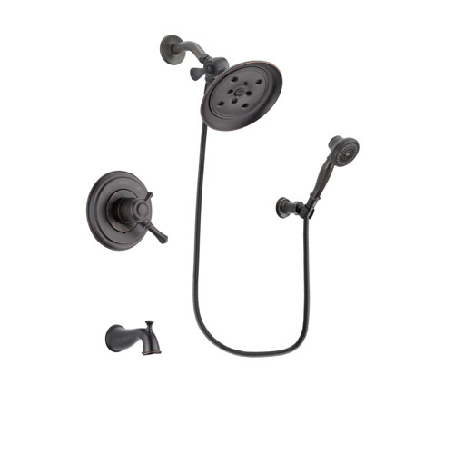 Delta Cassidy Venetian Bronze Finish Dual Control Tub and Shower Faucet System Package with Large Rain Shower Head and 3-Spray Wall-Mount Hand Shower Includes Rough-in Valve and Tub Spout DSP3069V