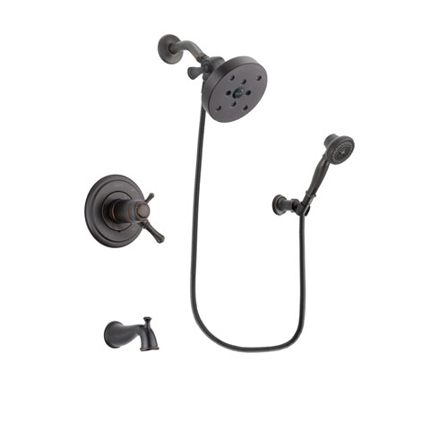 Delta Cassidy Venetian Bronze Finish Thermostatic Tub and Shower Faucet System Package with 5-1/2 inch Showerhead and 3-Spray Wall-Mount Hand Shower Includes Rough-in Valve and Tub Spout DSP3079V