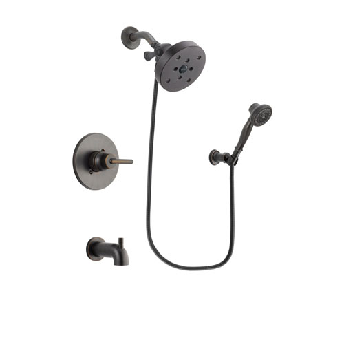 Delta Trinsic Venetian Bronze Finish Tub and Shower Faucet System Package with 5-1/2 inch Showerhead and 3-Spray Wall-Mount Hand Shower Includes Rough-in Valve and Tub Spout DSP3083V