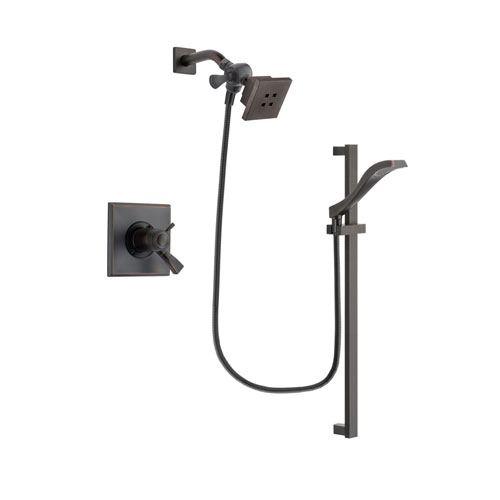Delta Dryden Venetian Bronze Finish Thermostatic Shower Faucet System Package with Square Showerhead and Modern Handheld Shower Spray with Slide Bar Includes Rough-in Valve DSP3102V