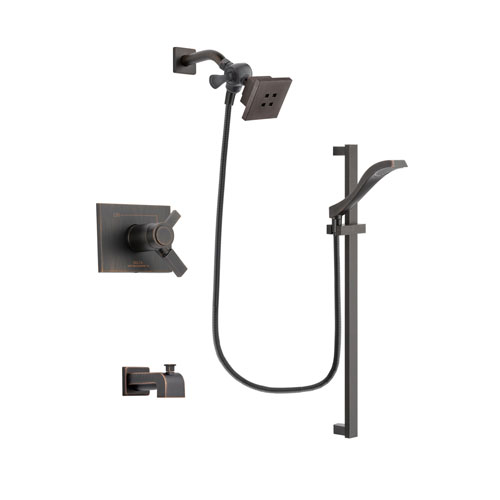 Delta Vero Venetian Bronze Finish Thermostatic Tub and Shower Faucet System Package with Square Showerhead and Modern Handheld Shower Spray with Slide Bar Includes Rough-in Valve and Tub Spout DSP3103V