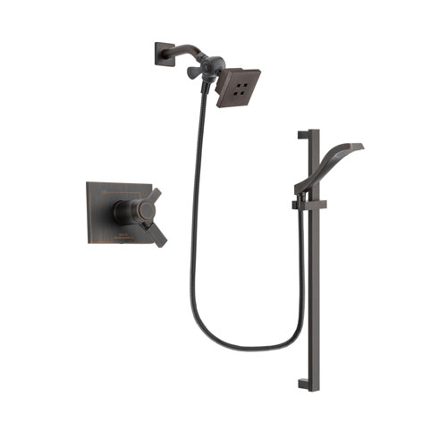 Delta Vero Venetian Bronze Finish Thermostatic Shower Faucet System Package with Square Showerhead and Modern Handheld Shower Spray with Slide Bar Includes Rough-in Valve DSP3104V