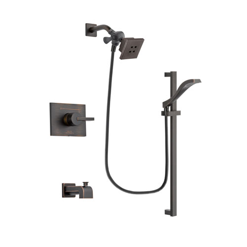 Delta Vero Venetian Bronze Finish Tub and Shower Faucet System Package with Square Showerhead and Modern Handheld Shower Spray with Slide Bar Includes Rough-in Valve and Tub Spout DSP3107V