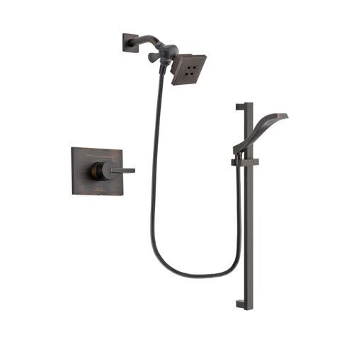 Delta Vero Venetian Bronze Finish Shower Faucet System Package with Square Showerhead and Modern Handheld Shower Spray with Slide Bar Includes Rough-in Valve DSP3108V