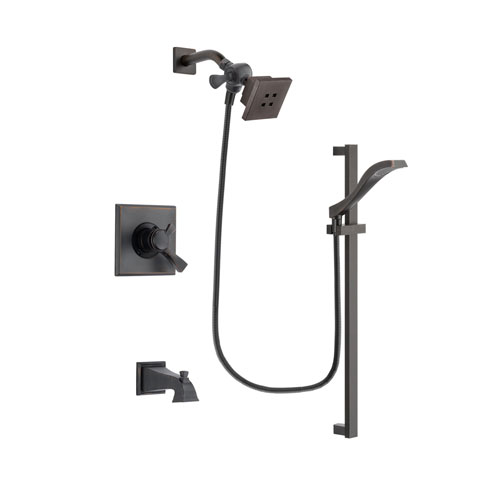 Delta Dryden Venetian Bronze Finish Dual Control Tub and Shower Faucet System Package with Square Showerhead and Modern Handheld Shower Spray with Slide Bar Includes Rough-in Valve and Tub Spout DSP3109V