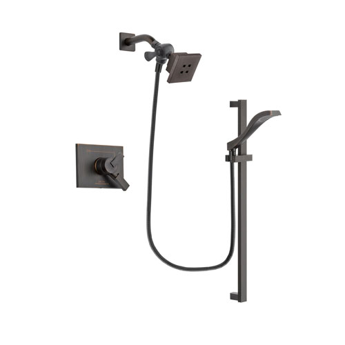 Delta Vero Venetian Bronze Finish Dual Control Shower Faucet System Package with Square Showerhead and Modern Handheld Shower Spray with Slide Bar Includes Rough-in Valve DSP3112V