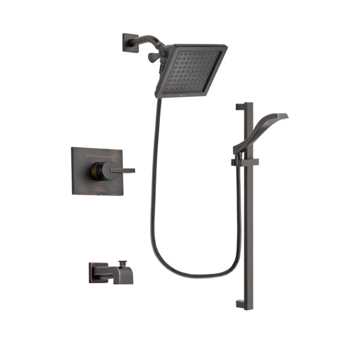 Delta Vero Venetian Bronze Finish Tub and Shower Faucet System Package with 6.5-inch Square Rain Showerhead and Modern Handheld Shower Spray with Slide Bar Includes Rough-in Valve and Tub Spout DSP3119V