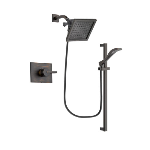 Delta Vero Venetian Bronze Finish Shower Faucet System Package with 6.5-inch Square Rain Showerhead and Modern Handheld Shower Spray with Slide Bar Includes Rough-in Valve DSP3120V