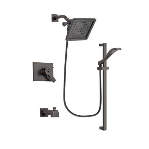 Delta Vero Venetian Bronze Finish Dual Control Tub and Shower Faucet System Package with 6.5-inch Square Rain Showerhead and Modern Handheld Shower Spray with Slide Bar Includes Rough-in Valve and Tub Spout DSP3123V