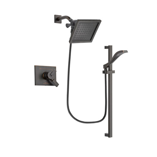 Delta Vero Venetian Bronze Finish Dual Control Shower Faucet System Package with 6.5-inch Square Rain Showerhead and Modern Handheld Shower Spray with Slide Bar Includes Rough-in Valve DSP3124V