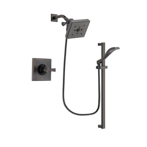 Delta Dryden Venetian Bronze Finish Shower Faucet System Package with Square Shower Head and Modern Handheld Shower Spray with Slide Bar Includes Rough-in Valve DSP3130V