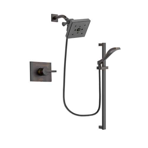 Delta Vero Venetian Bronze Finish Shower Faucet System Package with Square Shower Head and Modern Handheld Shower Spray with Slide Bar Includes Rough-in Valve DSP3132V