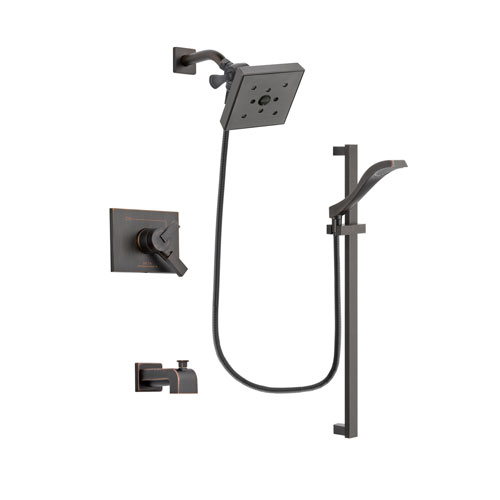 Delta Vero Venetian Bronze Finish Dual Control Tub and Shower Faucet System Package with Square Shower Head and Modern Handheld Shower Spray with Slide Bar Includes Rough-in Valve and Tub Spout DSP3135V