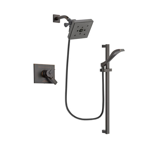 Delta Vero Venetian Bronze Finish Dual Control Shower Faucet System Package with Square Shower Head and Modern Handheld Shower Spray with Slide Bar Includes Rough-in Valve DSP3136V