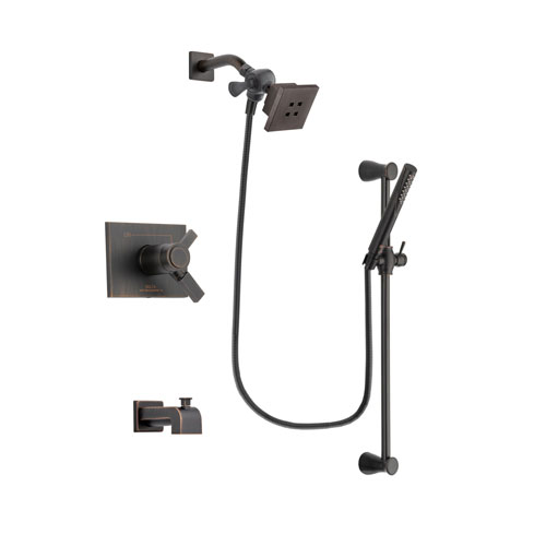 Delta Vero Venetian Bronze Finish Thermostatic Tub and Shower Faucet System Package with Square Showerhead and Modern Hand Shower with Slide Bar Includes Rough-in Valve and Tub Spout DSP3139V