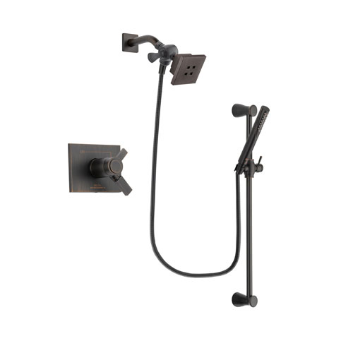 Delta Vero Venetian Bronze Finish Thermostatic Shower Faucet System Package with Square Showerhead and Modern Hand Shower with Slide Bar Includes Rough-in Valve DSP3140V