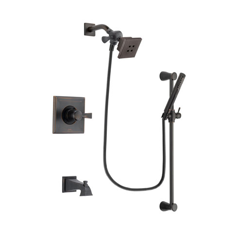Delta Dryden Venetian Bronze Finish Tub and Shower Faucet System Package with Square Showerhead and Modern Hand Shower with Slide Bar Includes Rough-in Valve and Tub Spout DSP3141V