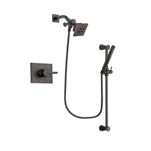 Delta Vero Venetian Bronze Finish Shower Faucet System Package with Square Showerhead and Modern Hand Shower with Slide Bar Includes Rough-in Valve DSP3144V