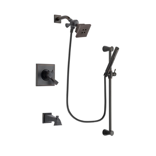 Delta Dryden Venetian Bronze Finish Dual Control Tub and Shower Faucet System Package with Square Showerhead and Modern Hand Shower with Slide Bar Includes Rough-in Valve and Tub Spout DSP3145V