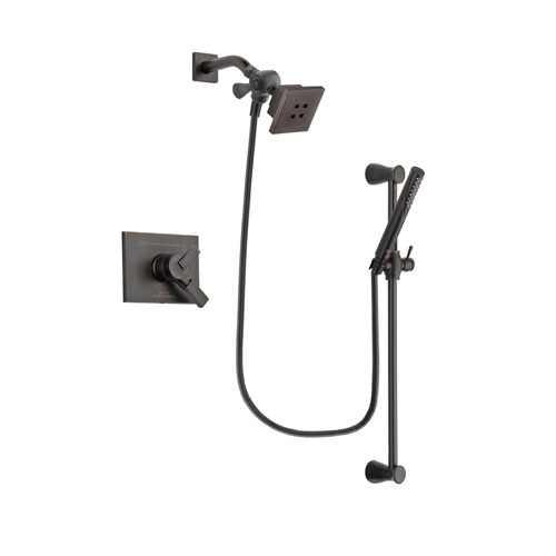 Delta Vero Venetian Bronze Finish Dual Control Shower Faucet System Package with Square Showerhead and Modern Hand Shower with Slide Bar Includes Rough-in Valve DSP3148V