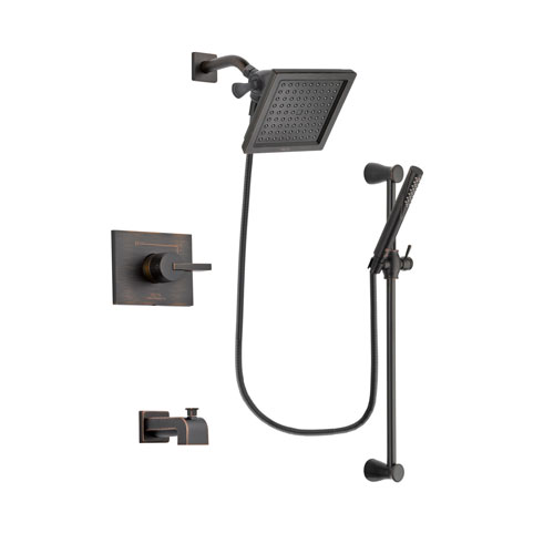 Delta Vero Venetian Bronze Finish Tub and Shower Faucet System Package with 6.5-inch Square Rain Showerhead and Modern Hand Shower with Slide Bar Includes Rough-in Valve and Tub Spout DSP3155V