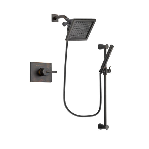 Delta Vero Venetian Bronze Finish Shower Faucet System Package with 6.5-inch Square Rain Showerhead and Modern Hand Shower with Slide Bar Includes Rough-in Valve DSP3156V