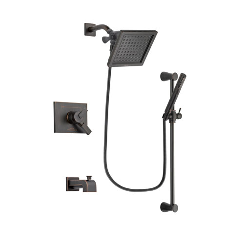 Delta Vero Venetian Bronze Finish Dual Control Tub and Shower Faucet System Package with 6.5-inch Square Rain Showerhead and Modern Hand Shower with Slide Bar Includes Rough-in Valve and Tub Spout DSP3159V