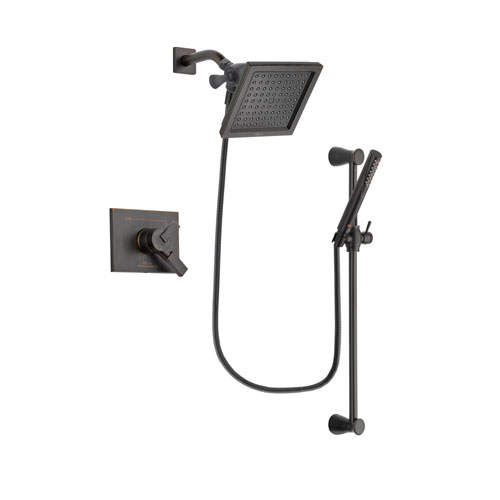 Delta Vero Venetian Bronze Finish Dual Control Shower Faucet System Package with 6.5-inch Square Rain Showerhead and Modern Hand Shower with Slide Bar Includes Rough-in Valve DSP3160V