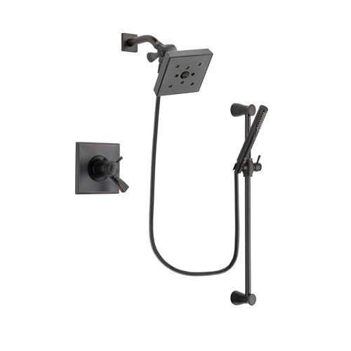 Delta Dryden Venetian Bronze Finish Thermostatic Shower Faucet System Package with Square Shower Head and Modern Hand Shower with Slide Bar Includes Rough-in Valve DSP3162V