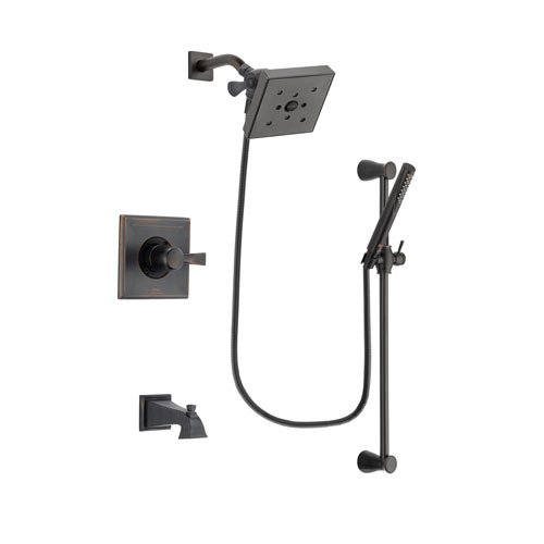 Delta Dryden Venetian Bronze Finish Tub and Shower Faucet System Package with Square Shower Head and Modern Hand Shower with Slide Bar Includes Rough-in Valve and Tub Spout DSP3165V